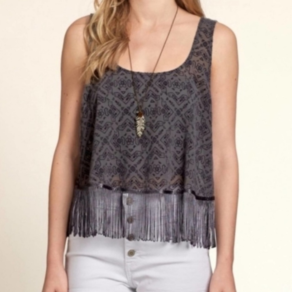 Hollister Fringe Gray Crop Tank Size Medium